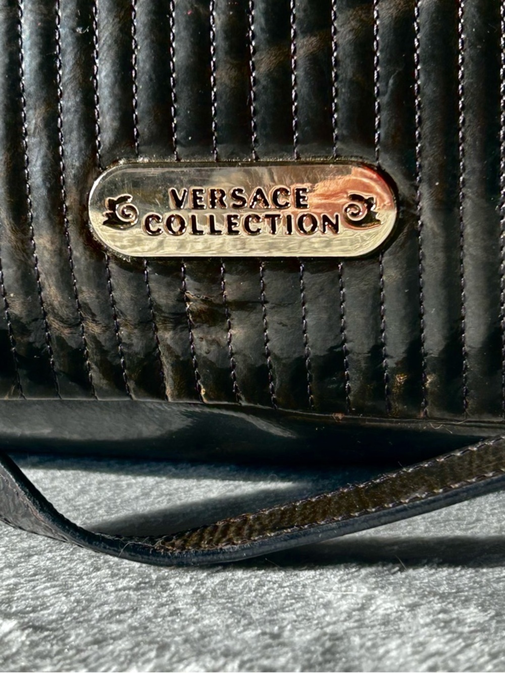 Versace Black Leather Patent Chain-Handle Tote - Picture 6 of 9